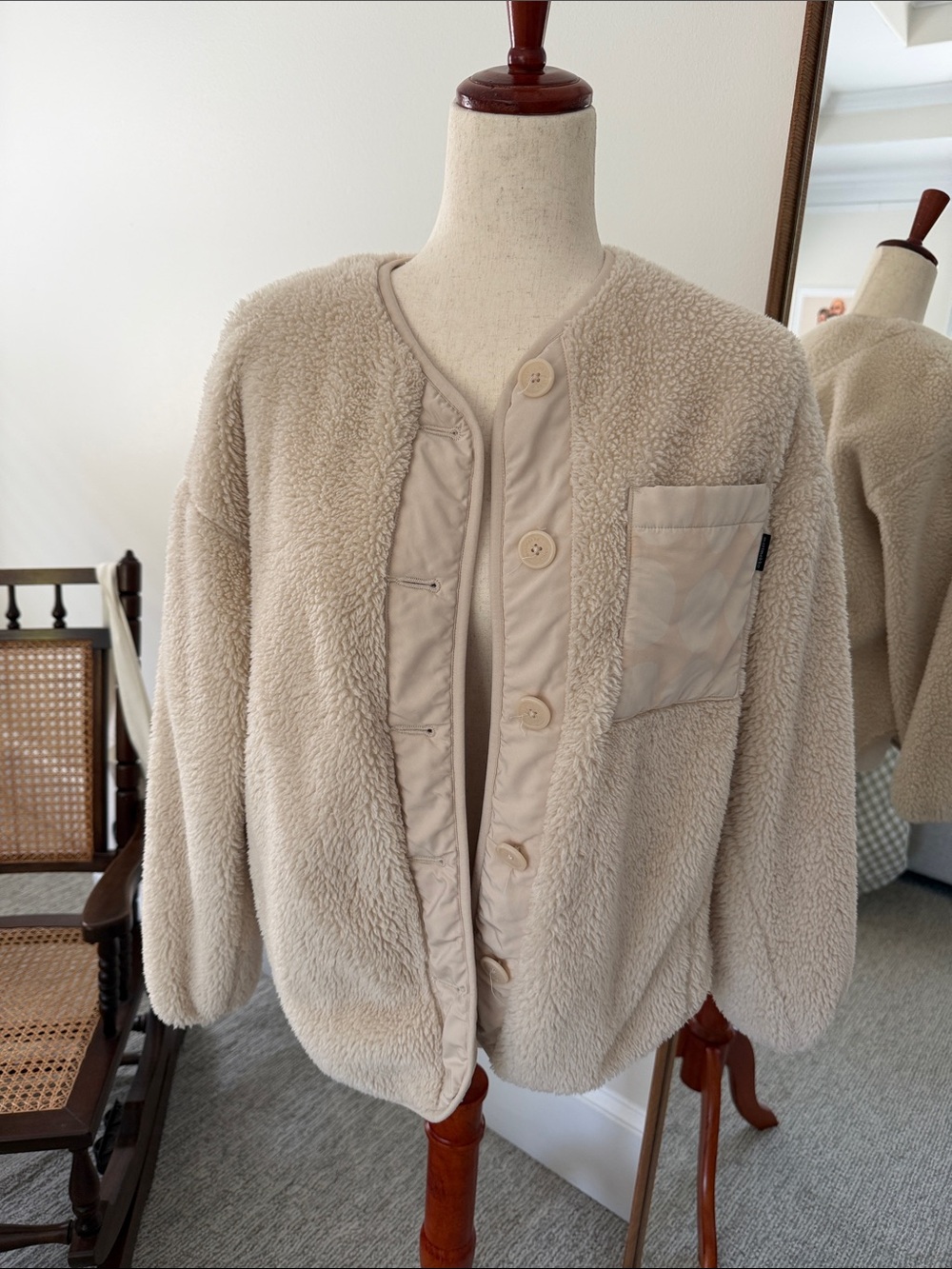 Uniqlo Cream Teddy Jacket with Chest Pocket